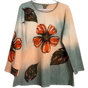 Vintage Women’s Multi in Tie-Dye Shades Floral Shirt w/ Zipper Teeth Neck Sz-M/L